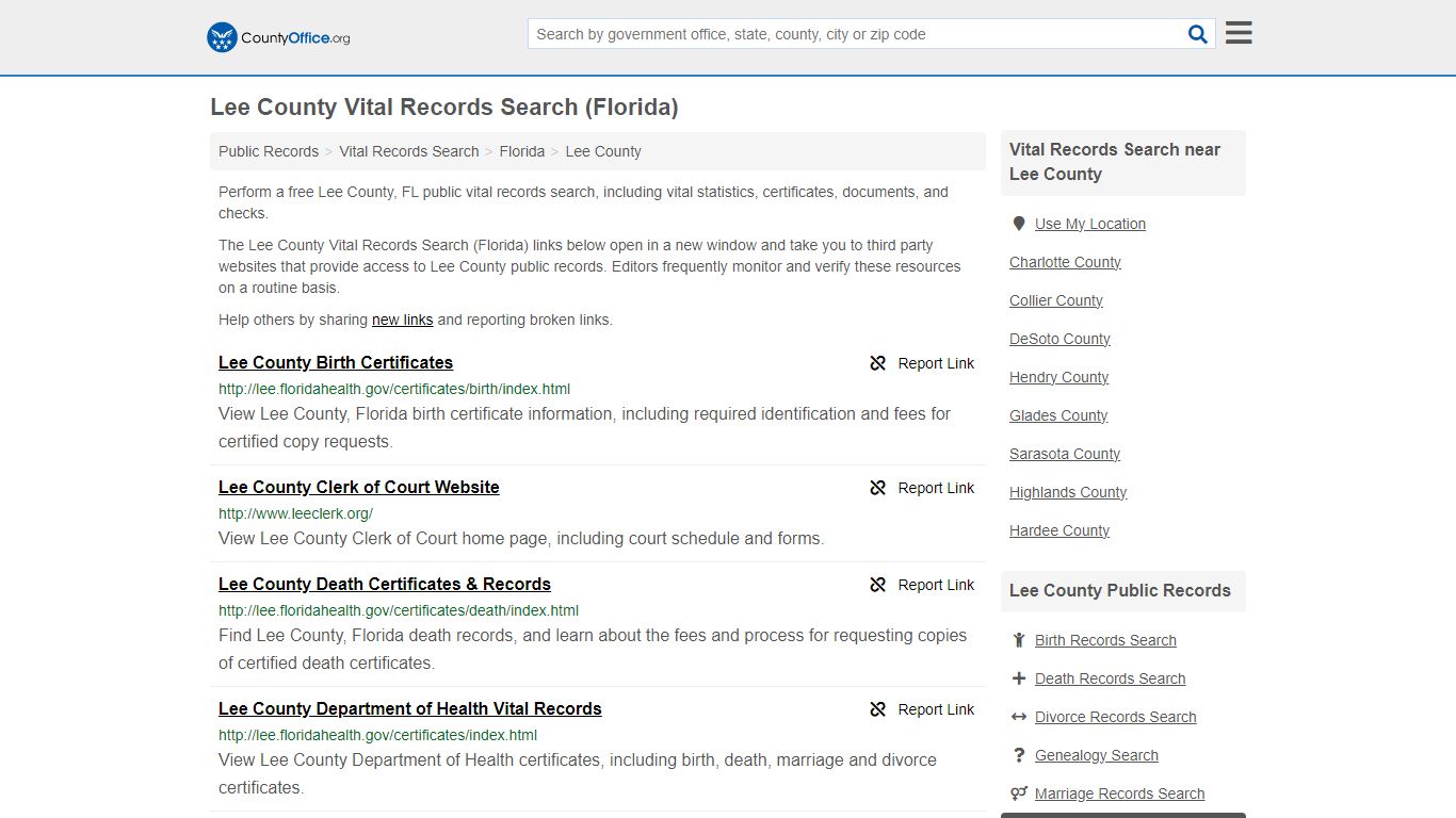 Vital Records Search - Lee County, FL (Birth, Death, Marriage & Divorce ...
